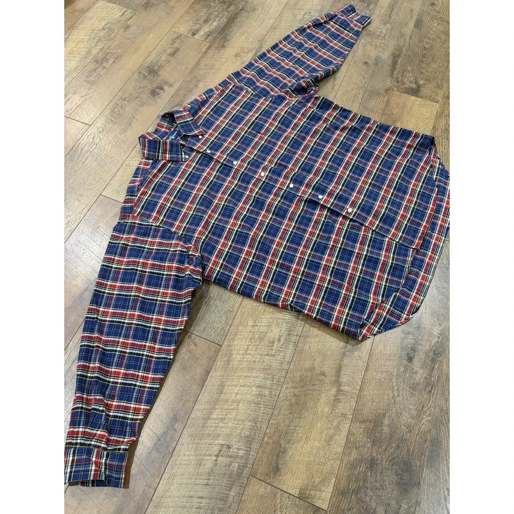 Vintage Polo Ralph Lauren Plaid Long Sleeve Button Up Big Shirt XL Blue‎ Multi